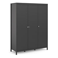 Thumbnail for Matt Black 3 Door Triple Wardrobe with 5 Shelves