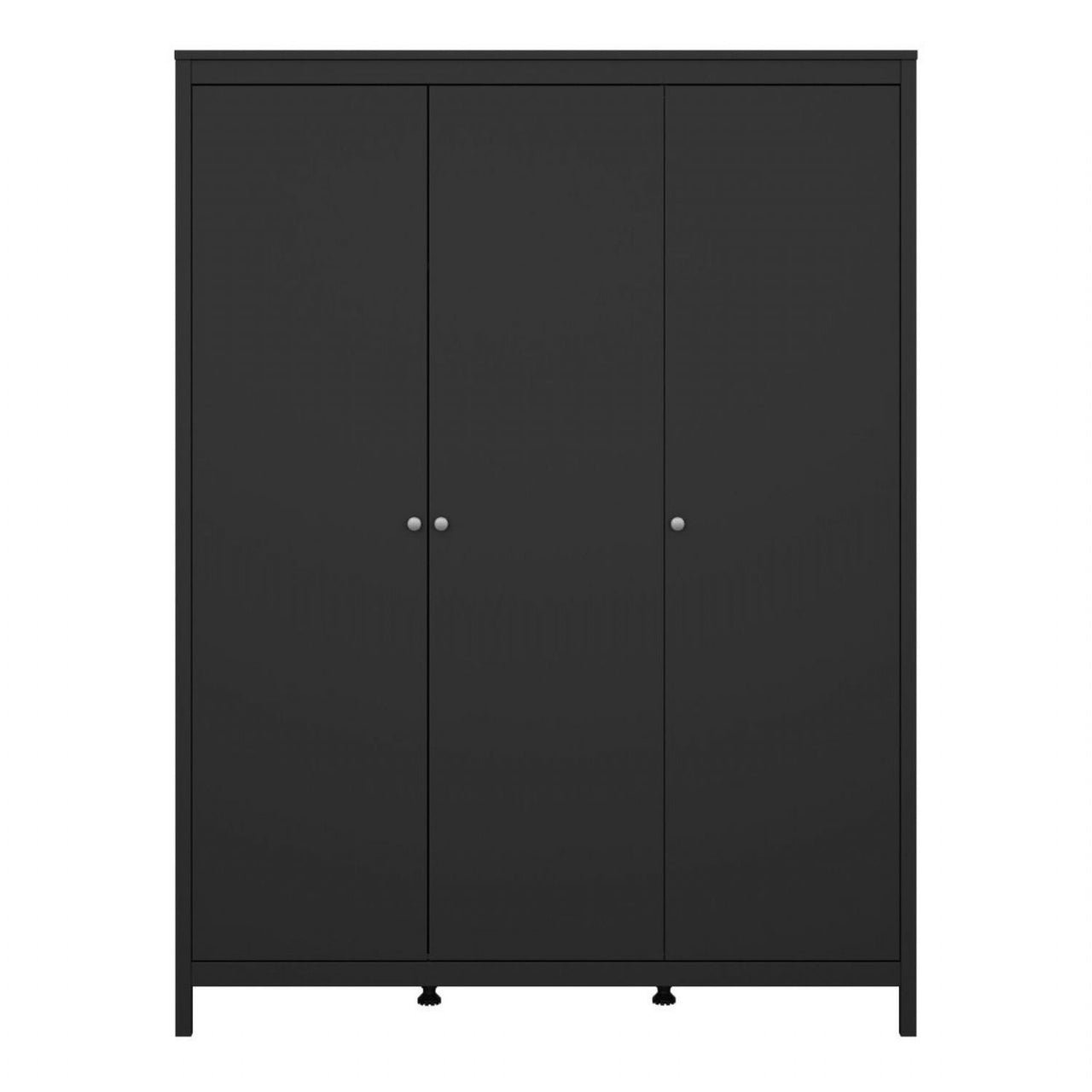 Matt Black 3 Door Triple Wardrobe with 5 Shelves