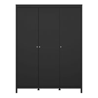 Thumbnail for Matt Black 3 Door Triple Wardrobe with 5 Shelves