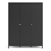 Thumbnail for Matt Black 3 Door Triple Wardrobe with 5 Shelves