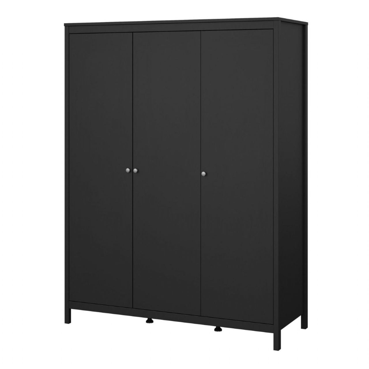 Matt Black 3 Door Triple Wardrobe with 5 Shelves