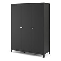 Thumbnail for Matt Black 3 Door Triple Wardrobe with 5 Shelves