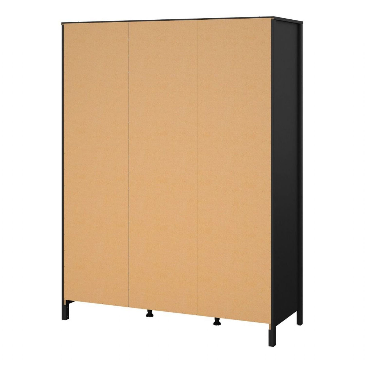 Matt Black 3 Door Triple Wardrobe with 5 Shelves