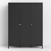 Thumbnail for Matt Black 3 Door Triple Wardrobe with 5 Shelves