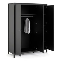 Thumbnail for Matt Black 3 Door Triple Wardrobe with 5 Shelves