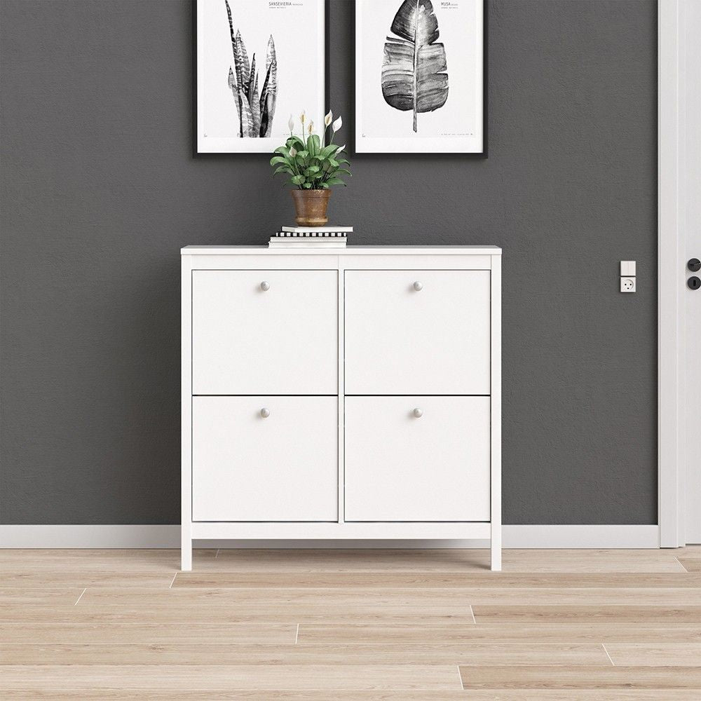 White 4 Compartment Shoe Storage Cabinet