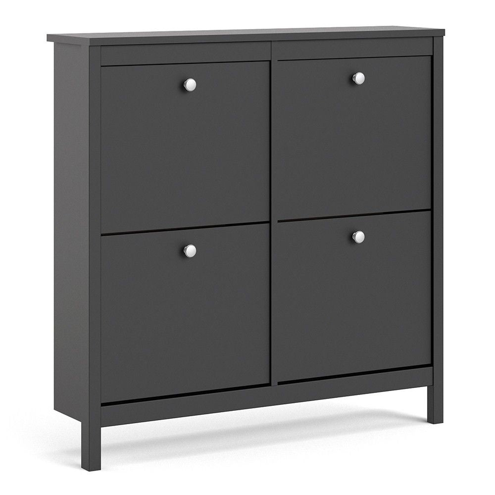 Matt Black 4 Compartment Shoe Cabinet With Metal Knobs