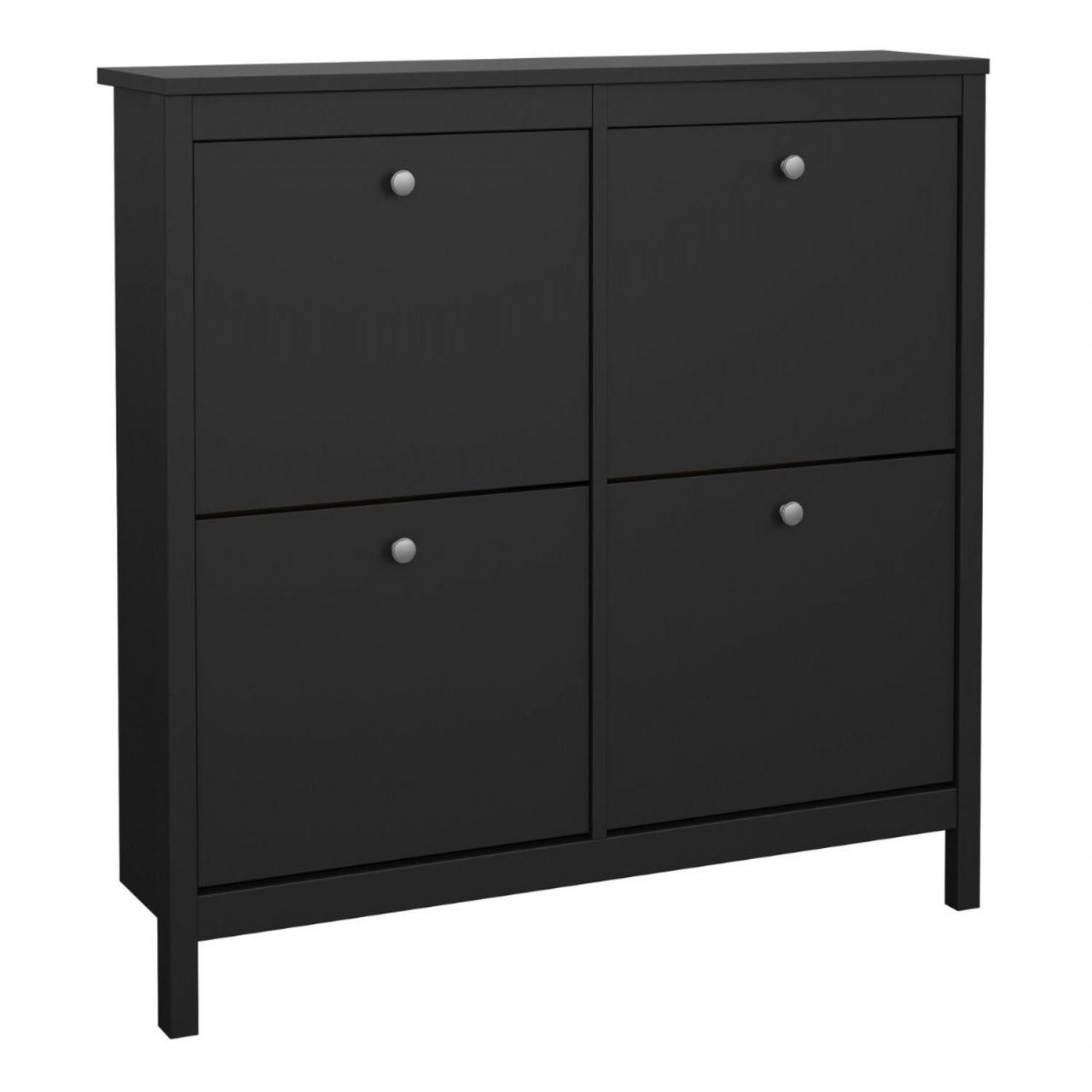 Matt Black 4 Compartment Shoe Cabinet With Metal Knobs