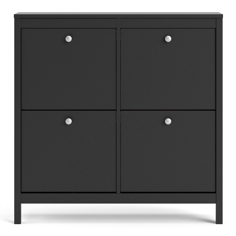 Matt Black 4 Compartment Shoe Cabinet With Metal Knobs