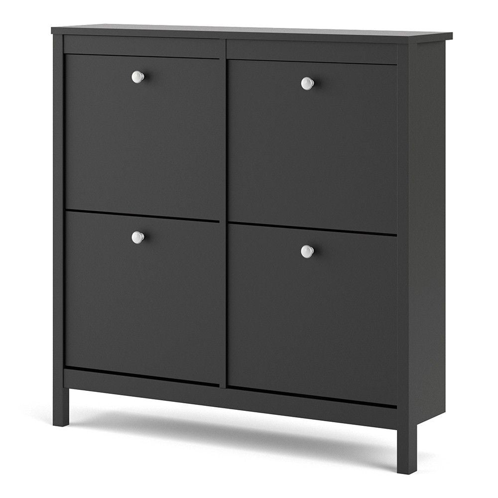 Matt Black 4 Compartment Shoe Cabinet With Metal Knobs