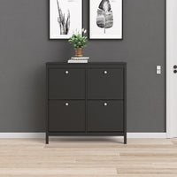 Thumbnail for Matt Black 4 Compartment Shoe Cabinet With Metal Knobs