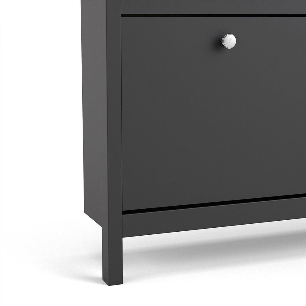 Matt Black 4 Compartment Shoe Cabinet With Metal Knobs