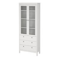 Thumbnail for White 2 Glass Door And 3 Drawer Cabinet With Metal Round Handles