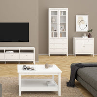 Thumbnail for White 2 Glass Door And 3 Drawer Cabinet With Metal Round Handles