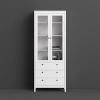 Thumbnail for White 2 Glass Door And 3 Drawer Cabinet With Metal Round Handles