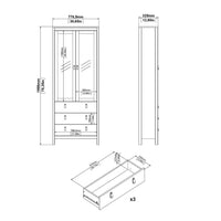 Thumbnail for Matt Black 2 Glass Door 3 Drawer Cabinet With Metal Knobs 199x77.85cm