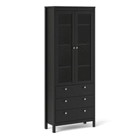 Thumbnail for Matt Black 2 Glass Door 3 Drawer Cabinet With Metal Knobs 199x77.85cm