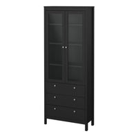 Thumbnail for Matt Black 2 Glass Door 3 Drawer Cabinet With Metal Knobs 199x77.85cm