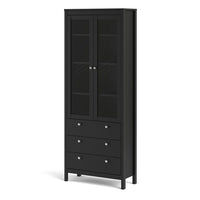 Thumbnail for Matt Black 2 Glass Door 3 Drawer Cabinet With Metal Knobs 199x77.85cm