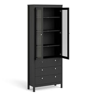 Thumbnail for Matt Black 2 Glass Door 3 Drawer Cabinet With Metal Knobs 199x77.85cm