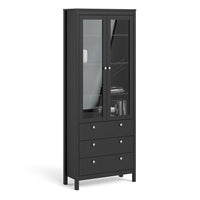 Thumbnail for Matt Black 2 Glass Door 3 Drawer Cabinet With Metal Knobs 199x77.85cm