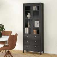 Thumbnail for Matt Black 2 Glass Door 3 Drawer Cabinet With Metal Knobs 199x77.85cm