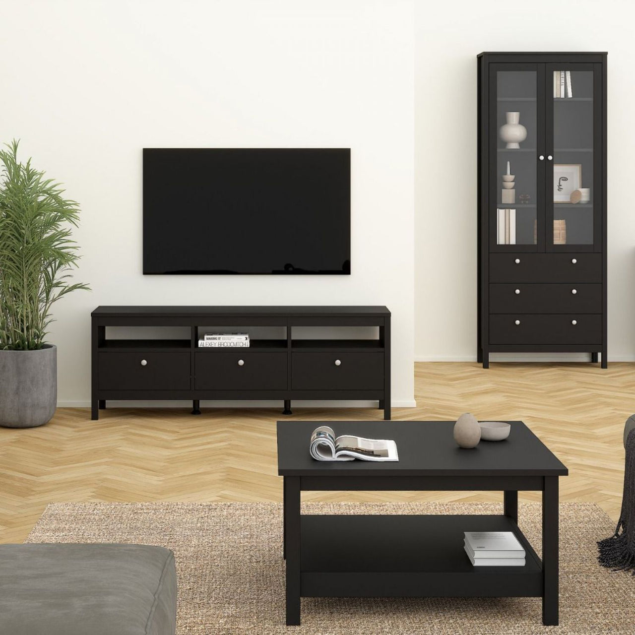 Modern Low Matt Black Open Shelf Coffee Table