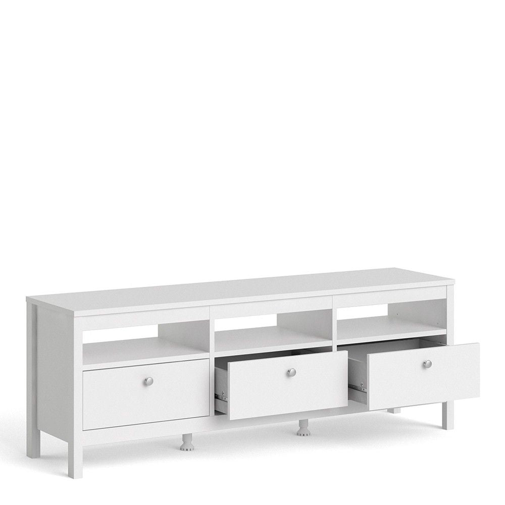 Large White Wooden TV Media Unit with 3 Drawers