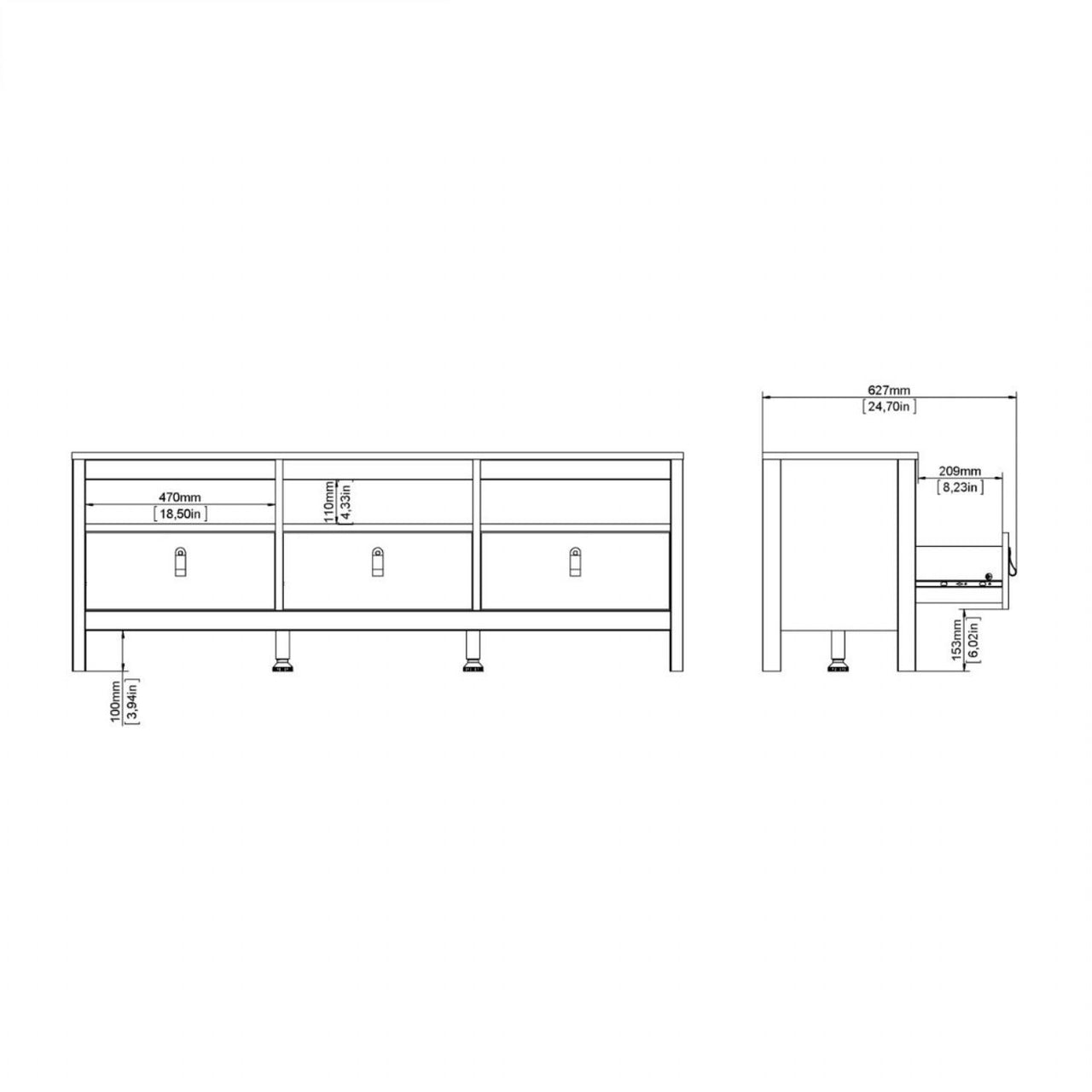 Matt Black 3 Drawer TV Unit