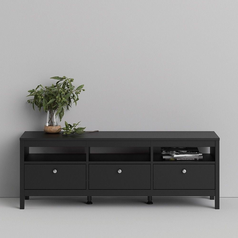 Matt Black 3 Drawer TV Unit