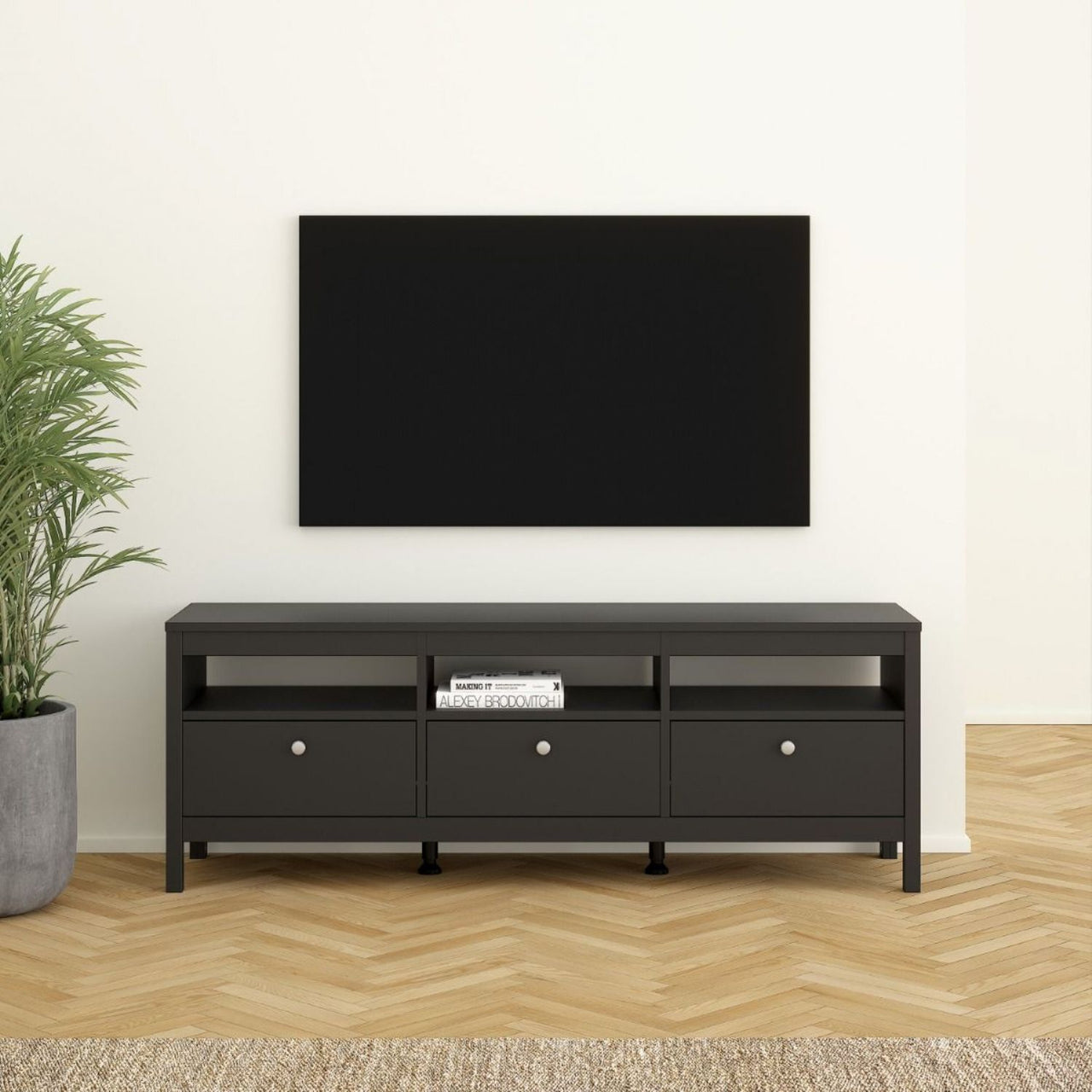 Matt Black 3 Drawer TV Unit