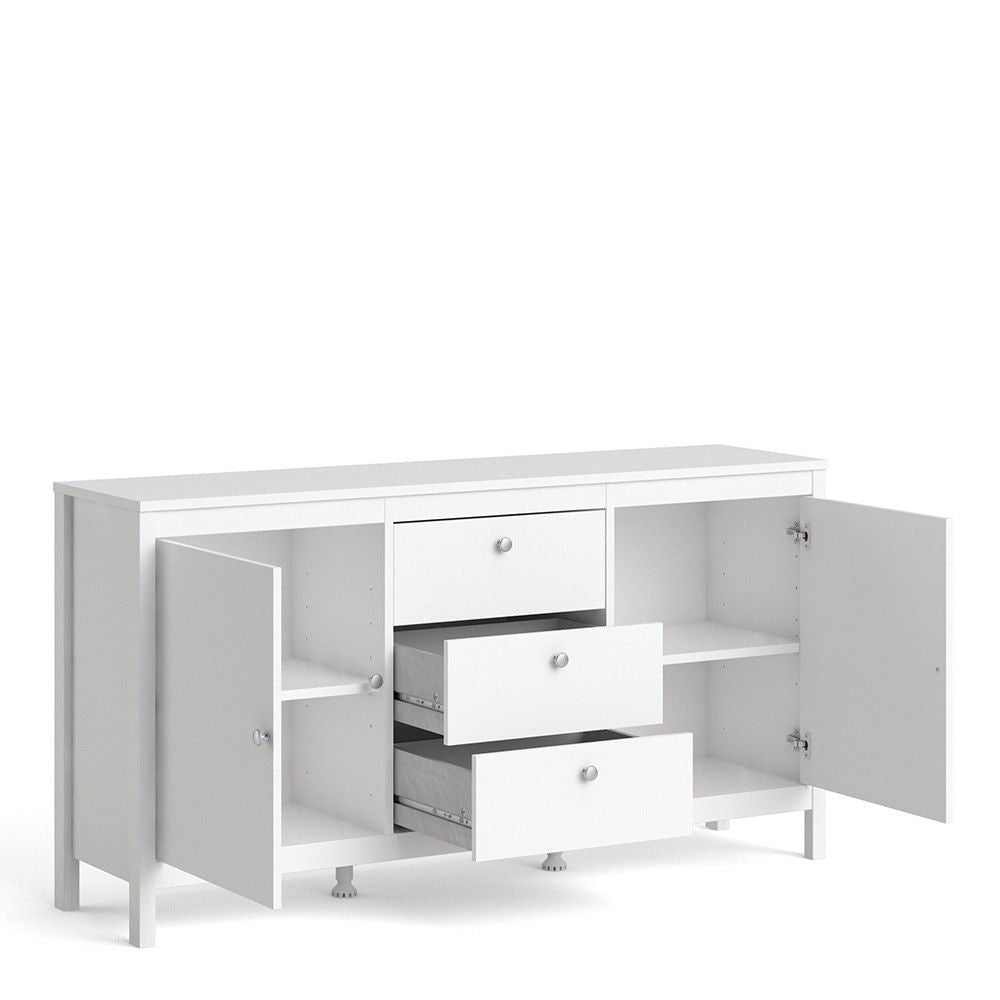 Modern Wide White 2 Door 3 Drawer Sideboard