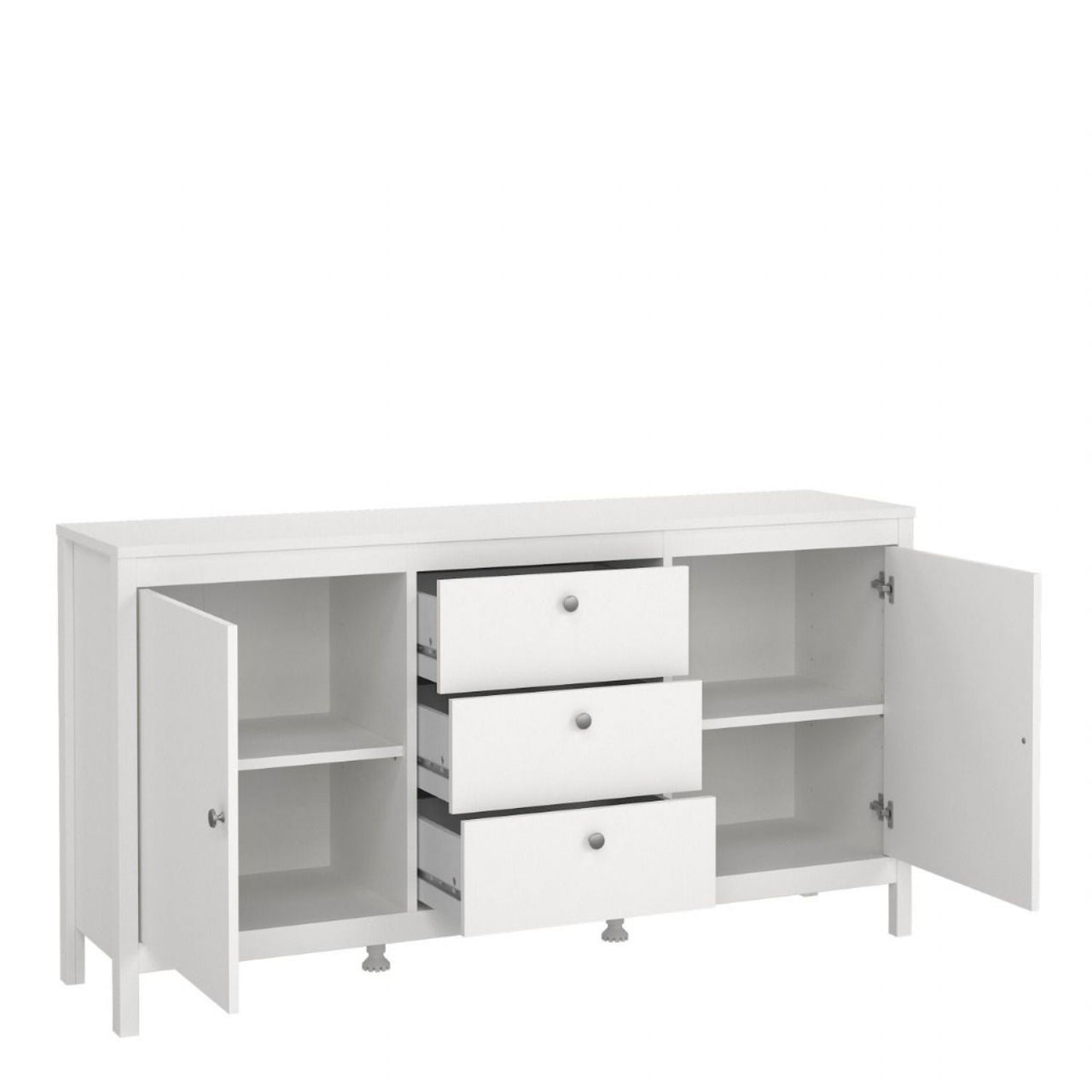 Modern Wide White 2 Door 3 Drawer Sideboard