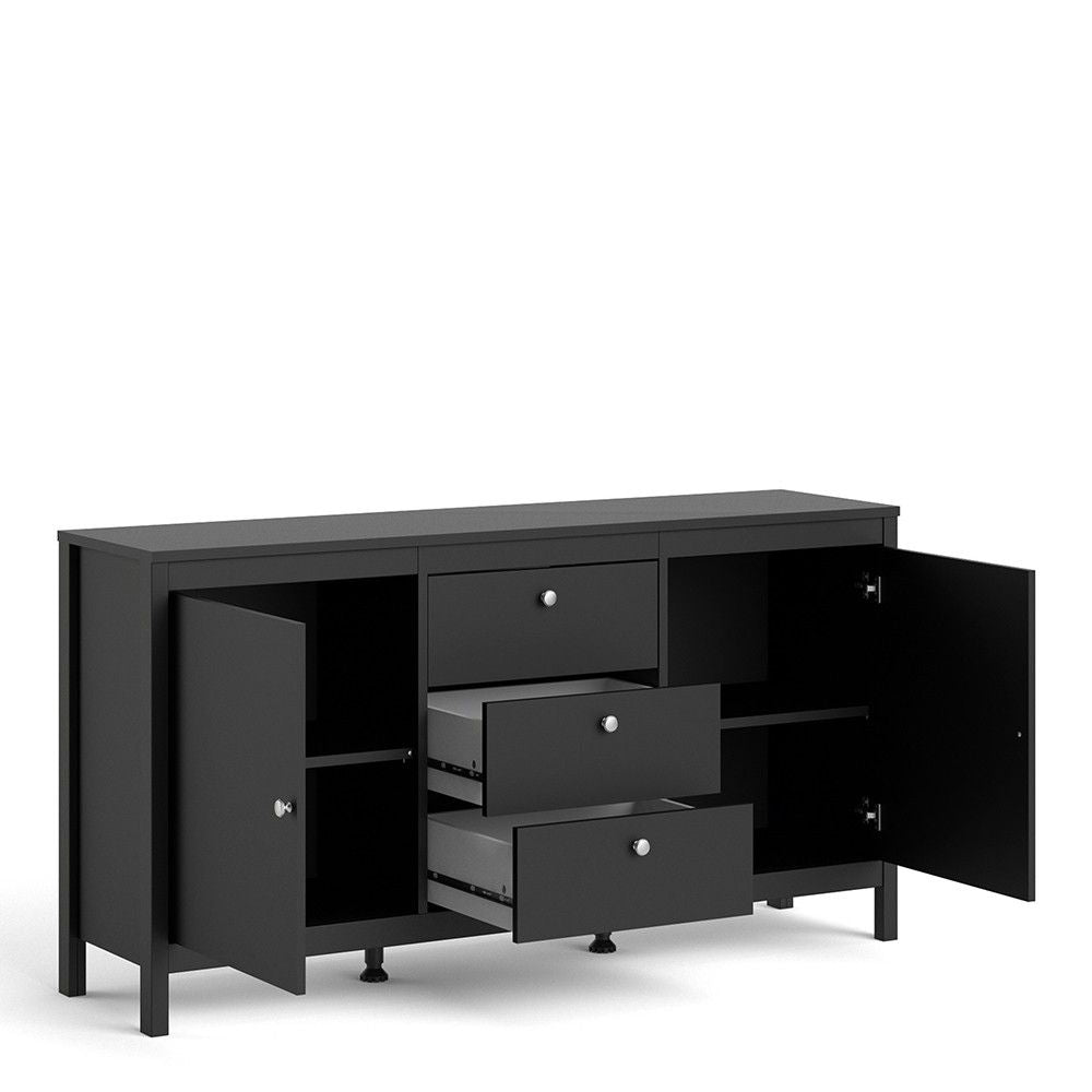 Matt Black 2 Door And 3 Drawer Sideboard