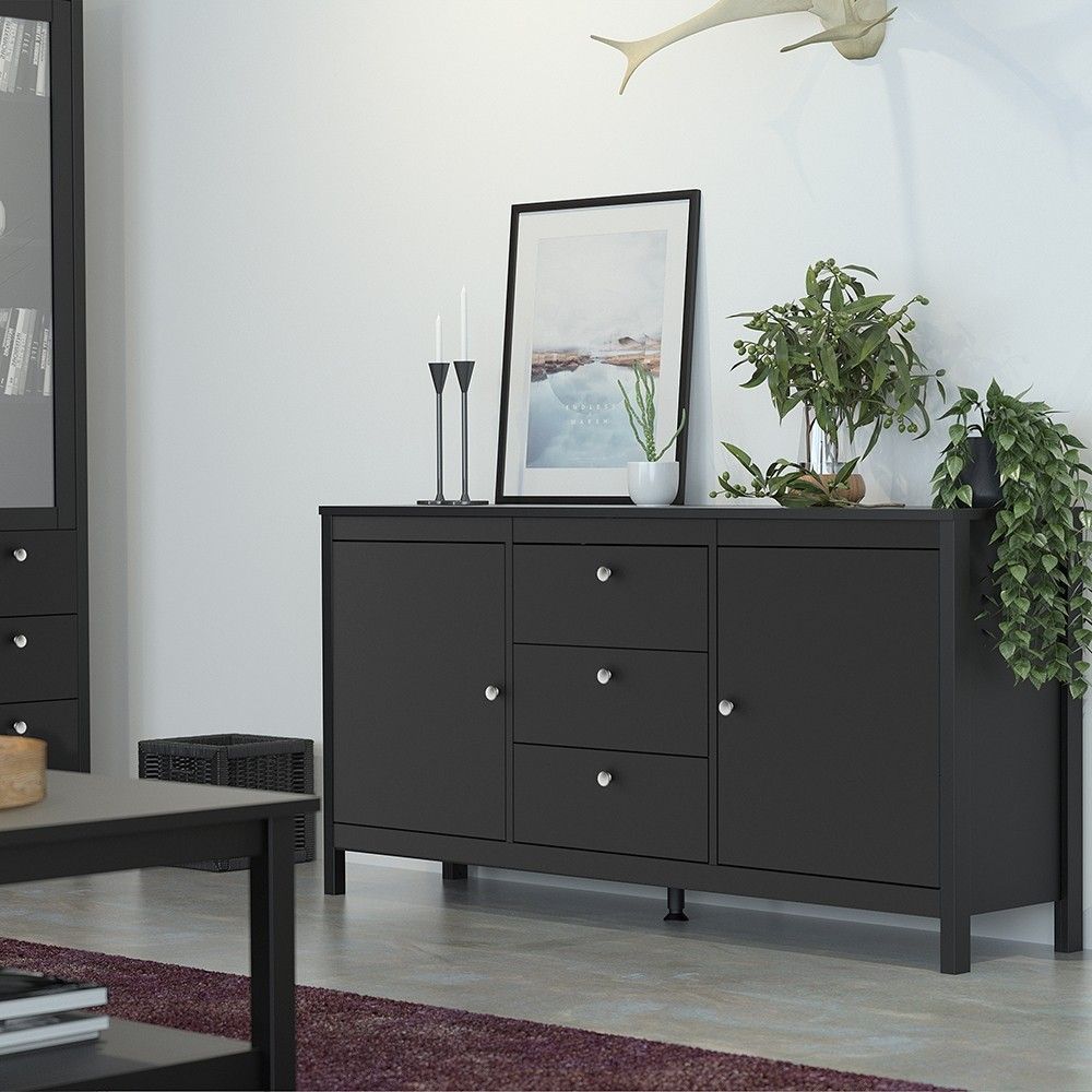 Matt Black 2 Door And 3 Drawer Sideboard