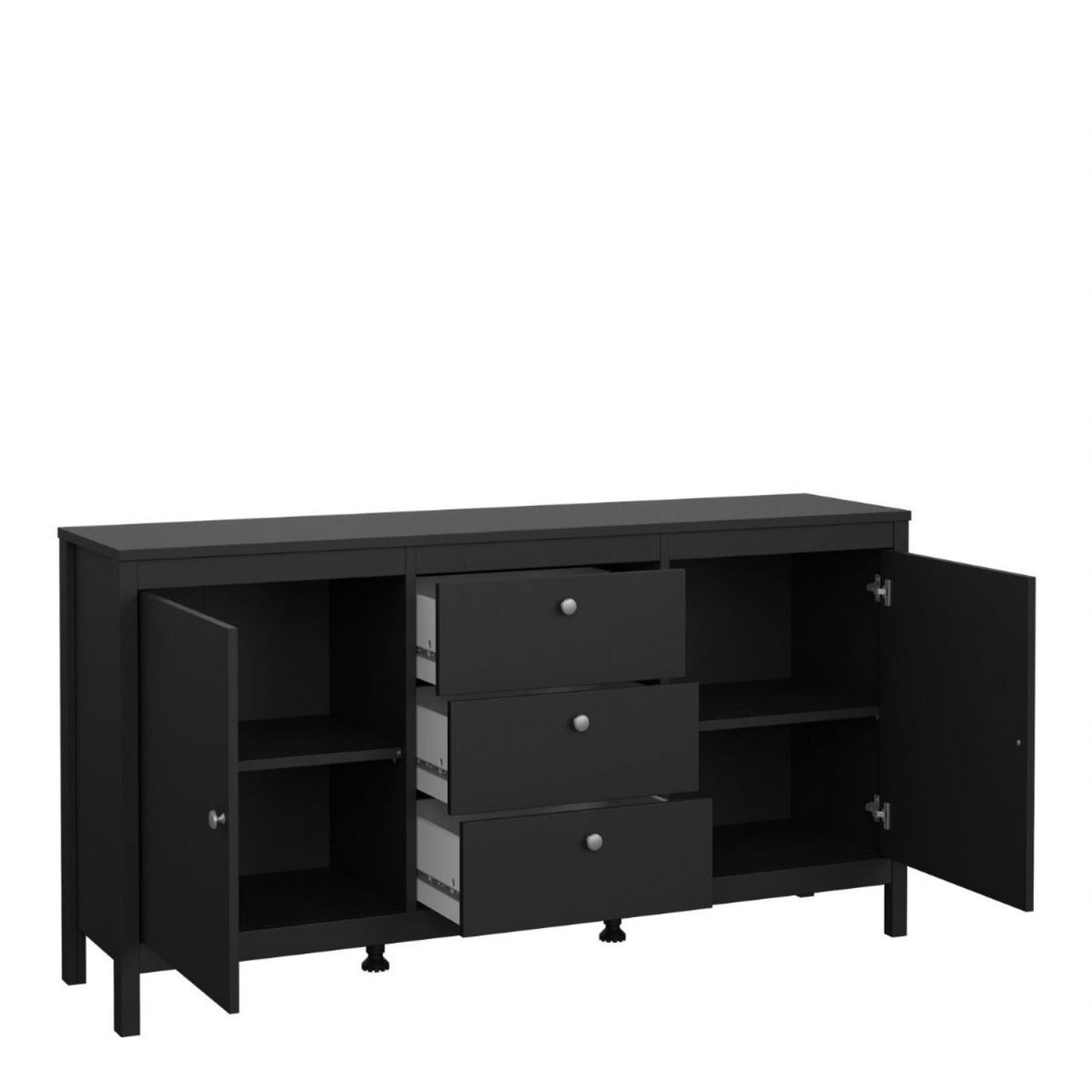 Matt Black 2 Door And 3 Drawer Sideboard