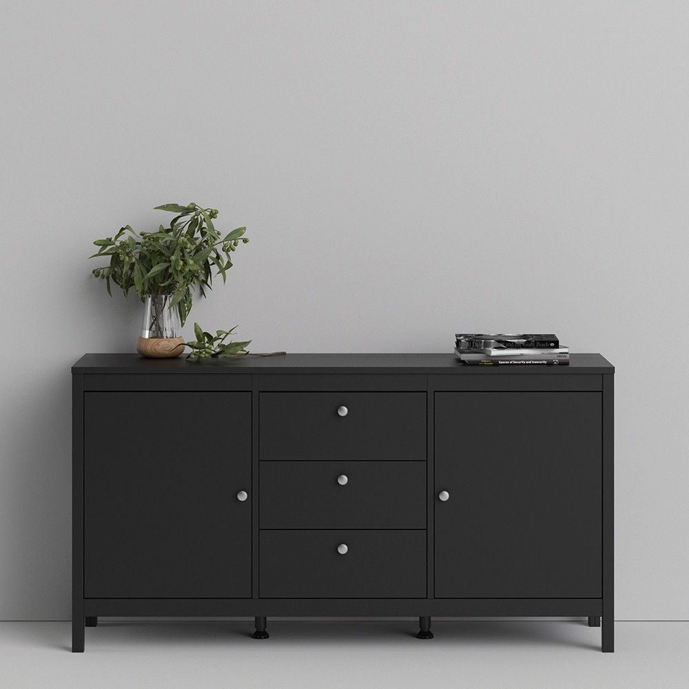 Matt Black 2 Door And 3 Drawer Sideboard