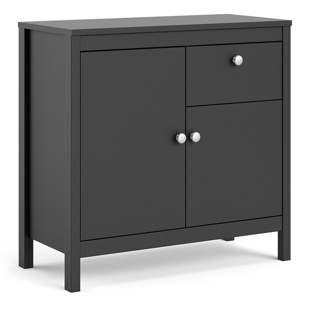 Matt Black 2 Door 1 Drawer Sideboard With Metal Knobs