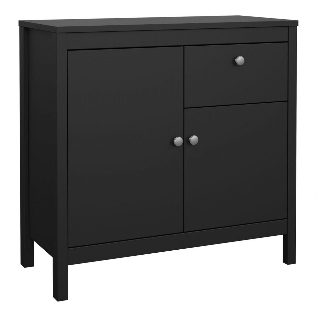 Matt Black 2 Door 1 Drawer Sideboard With Metal Knobs