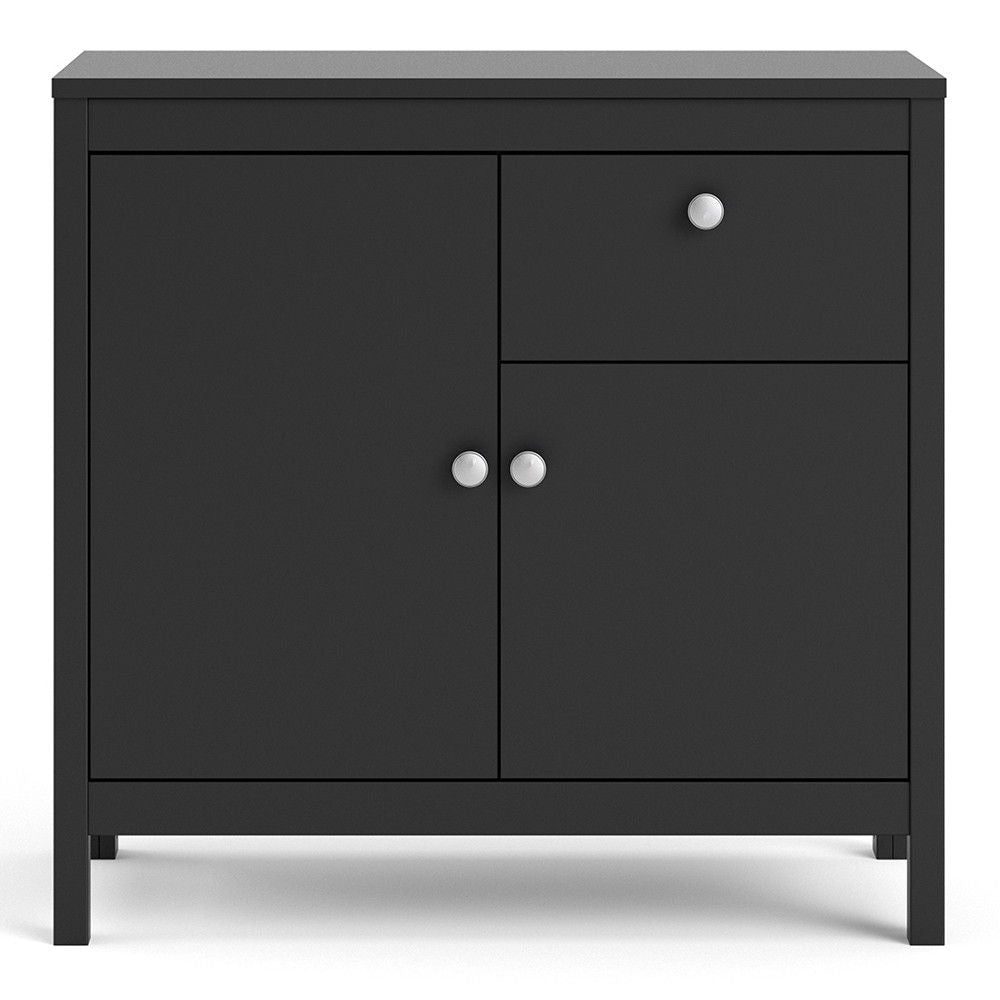 Matt Black 2 Door 1 Drawer Sideboard With Metal Knobs