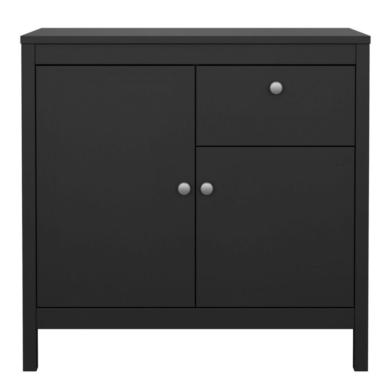 Matt Black 2 Door 1 Drawer Sideboard With Metal Knobs