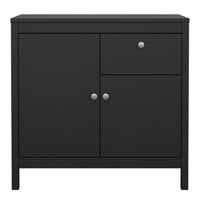 Thumbnail for Matt Black 2 Door 1 Drawer Sideboard With Metal Knobs