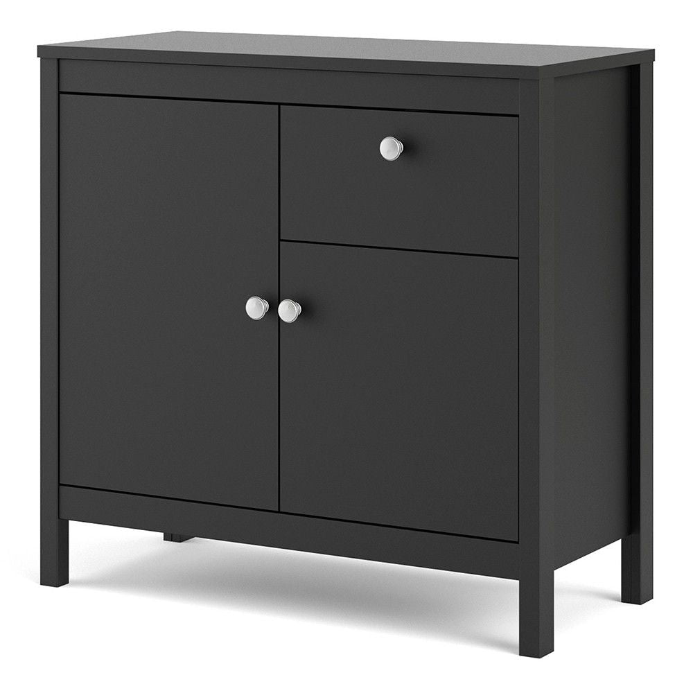 Matt Black 2 Door 1 Drawer Sideboard With Metal Knobs