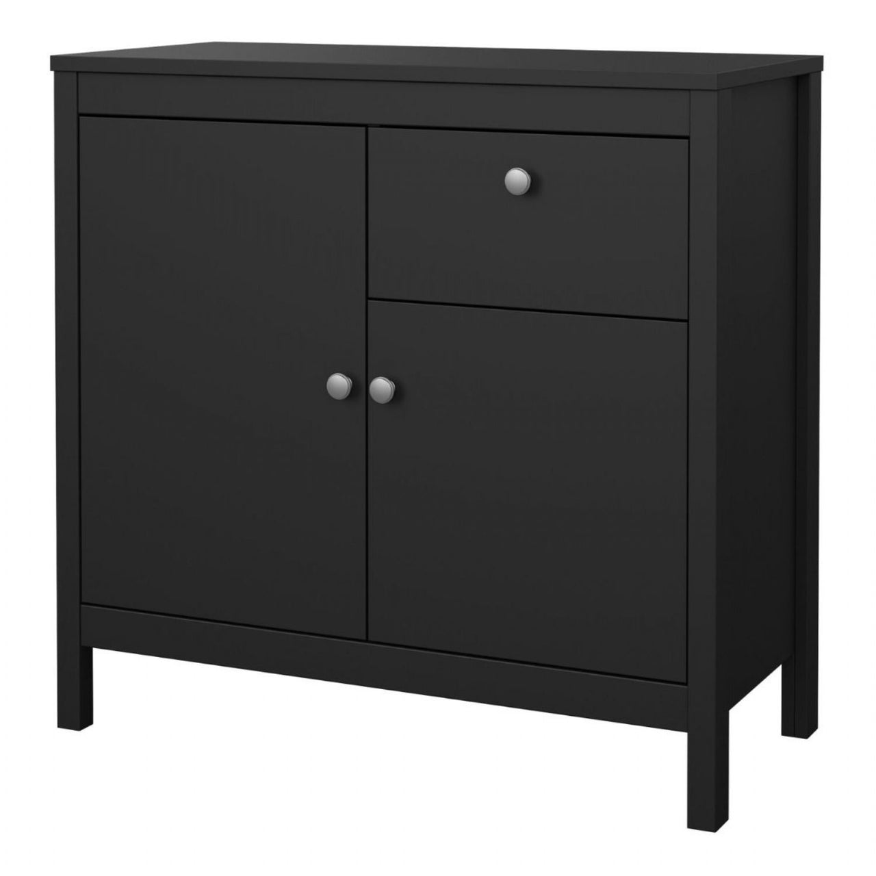 Matt Black 2 Door 1 Drawer Sideboard With Metal Knobs