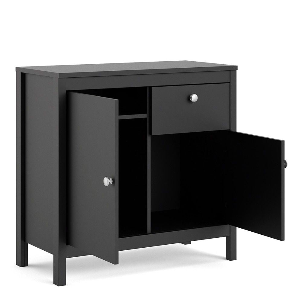 Matt Black 2 Door 1 Drawer Sideboard With Metal Knobs