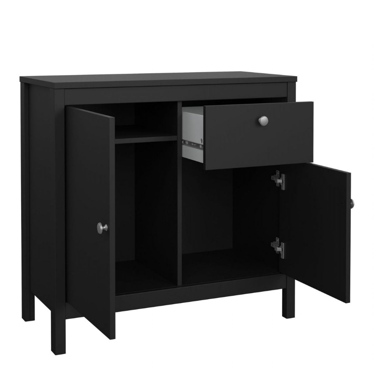 Matt Black 2 Door 1 Drawer Sideboard With Metal Knobs