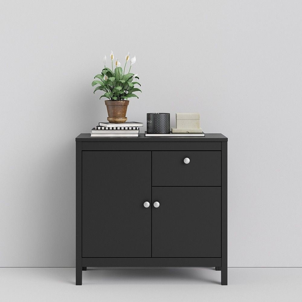 Matt Black 2 Door 1 Drawer Sideboard With Metal Knobs