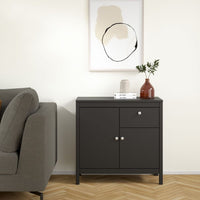 Thumbnail for Matt Black 2 Door 1 Drawer Sideboard With Metal Knobs