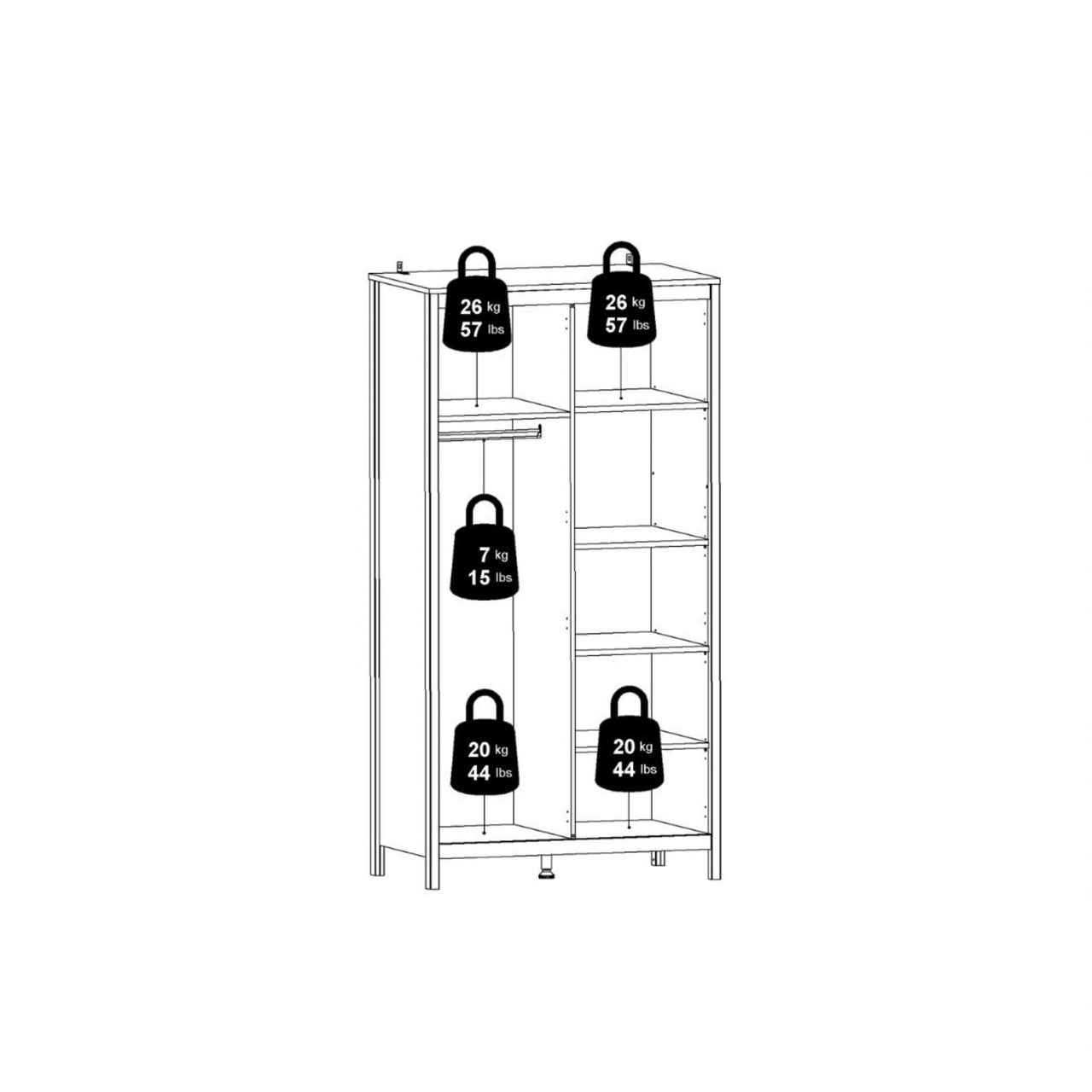 Large White 199cm Tall 2 Door Double Wardrobe Modern