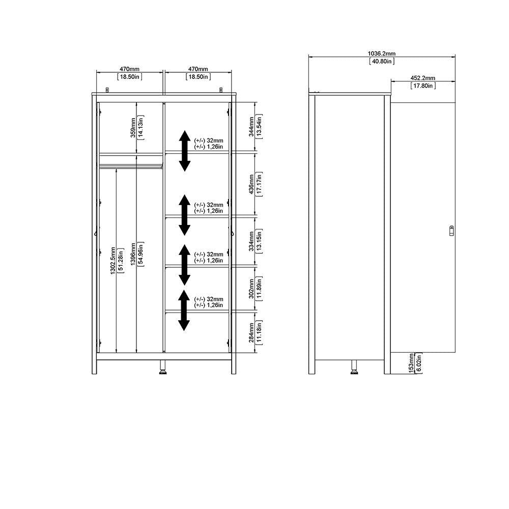 Large White 199cm Tall 2 Door Double Wardrobe Modern